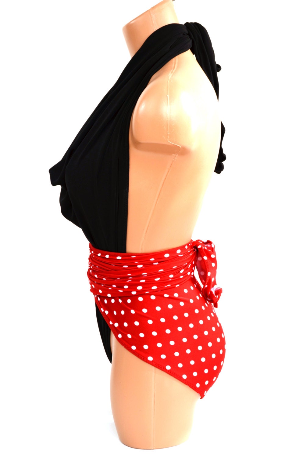 Medium Bathing Suit Wrap Around Swimsuit Red Polka Dots By Hisopal