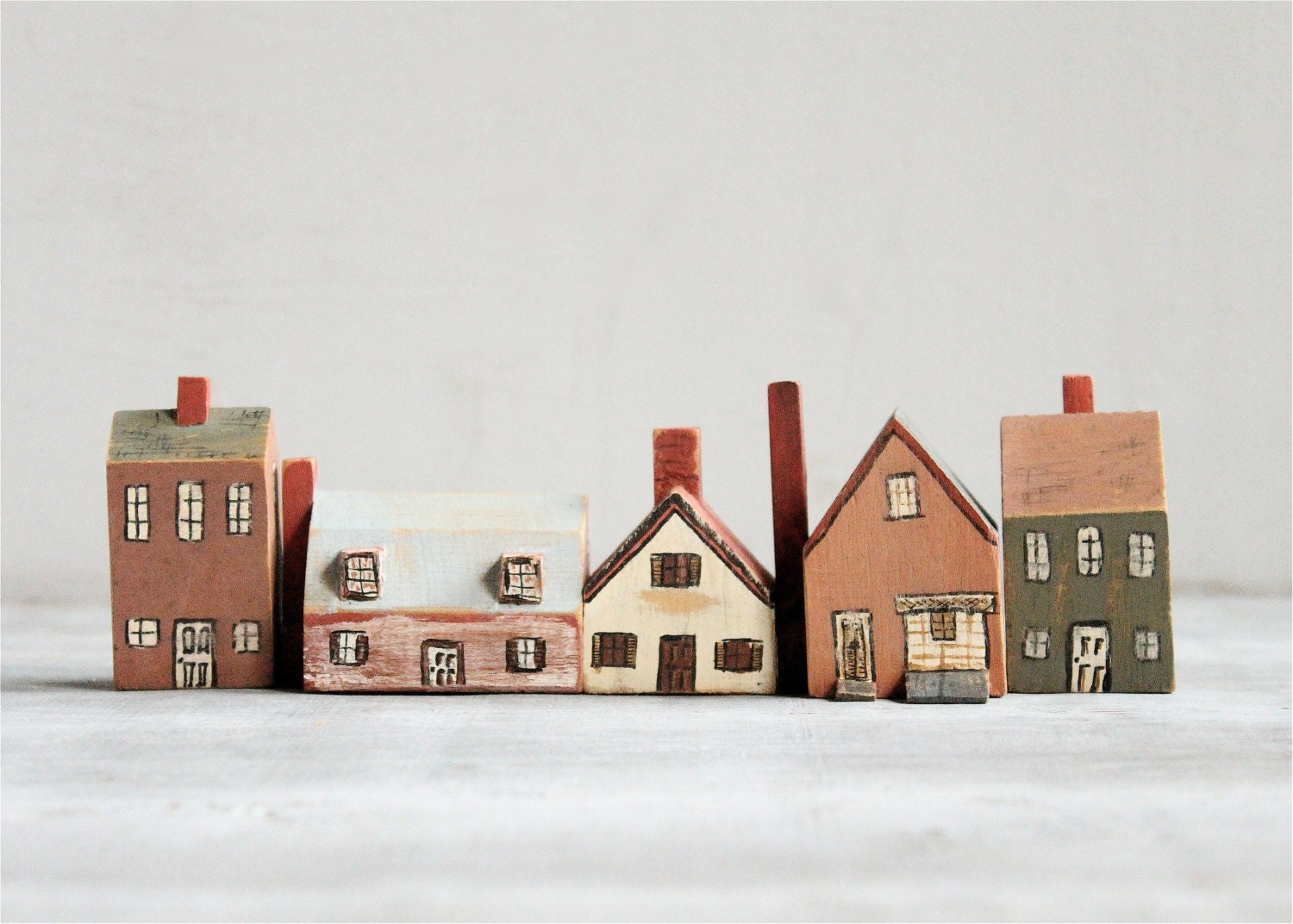 Vintage Folk Art Wooden Houses/Village