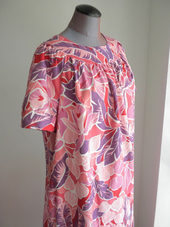 Floral Mumu/ Plus Size 1X Sears Dress / Purple Pink White