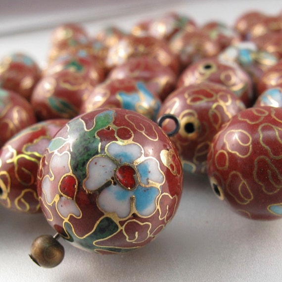 CLOISONNE BEADS. 47 old vintage chinese cloisonne. by PartsForYou