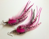 Valentine's Earrings Pink Feather Earrings Fluffy Feather Earings Hot Pink, Soft Pink, and Grizzly Feather Jewelry