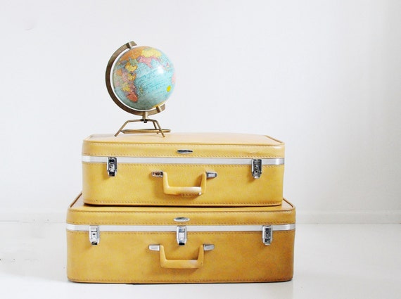 Pair of Feather Lite Suitcases Yellow Luggage