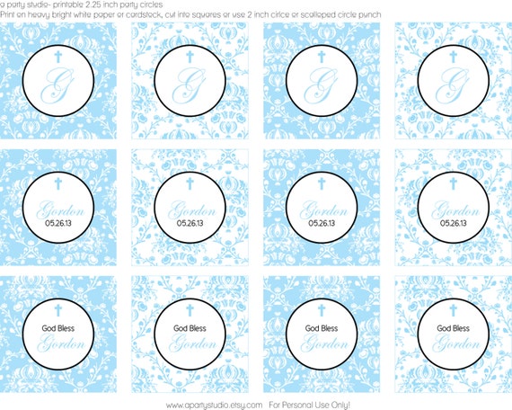 Blue Damask Baptism- personalized cupcake topper- print your own Il_570xn