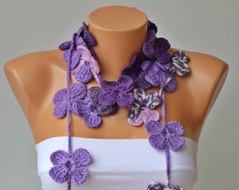 crochet lariat ,flower crochet lariat scarf