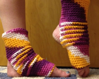 Yoga Socks in Batik Colors Mango and Purple Cotton US Grown