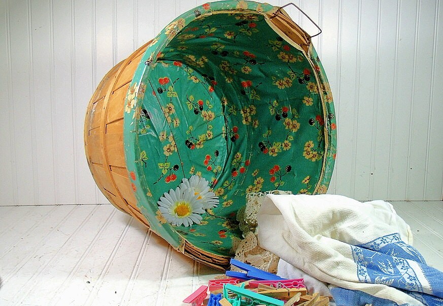 Vintage Oversized Round Wooden Laundry Basket Large Photo