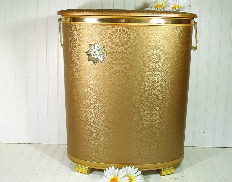 Large Gold Wicker Clothes Hamper Vintage Pearl Wick