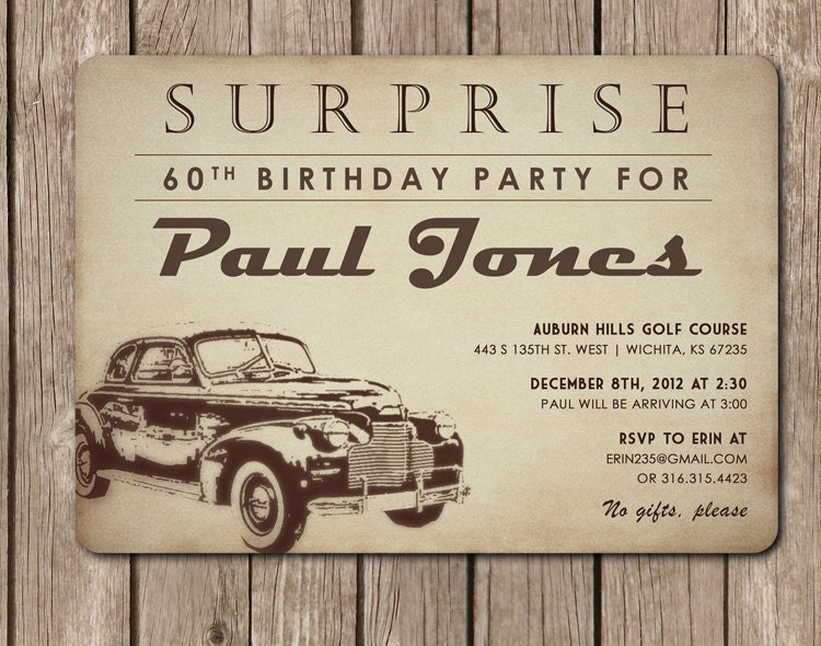 PRINTED Antique Car Invitation perfect by pinkcreativeinvites