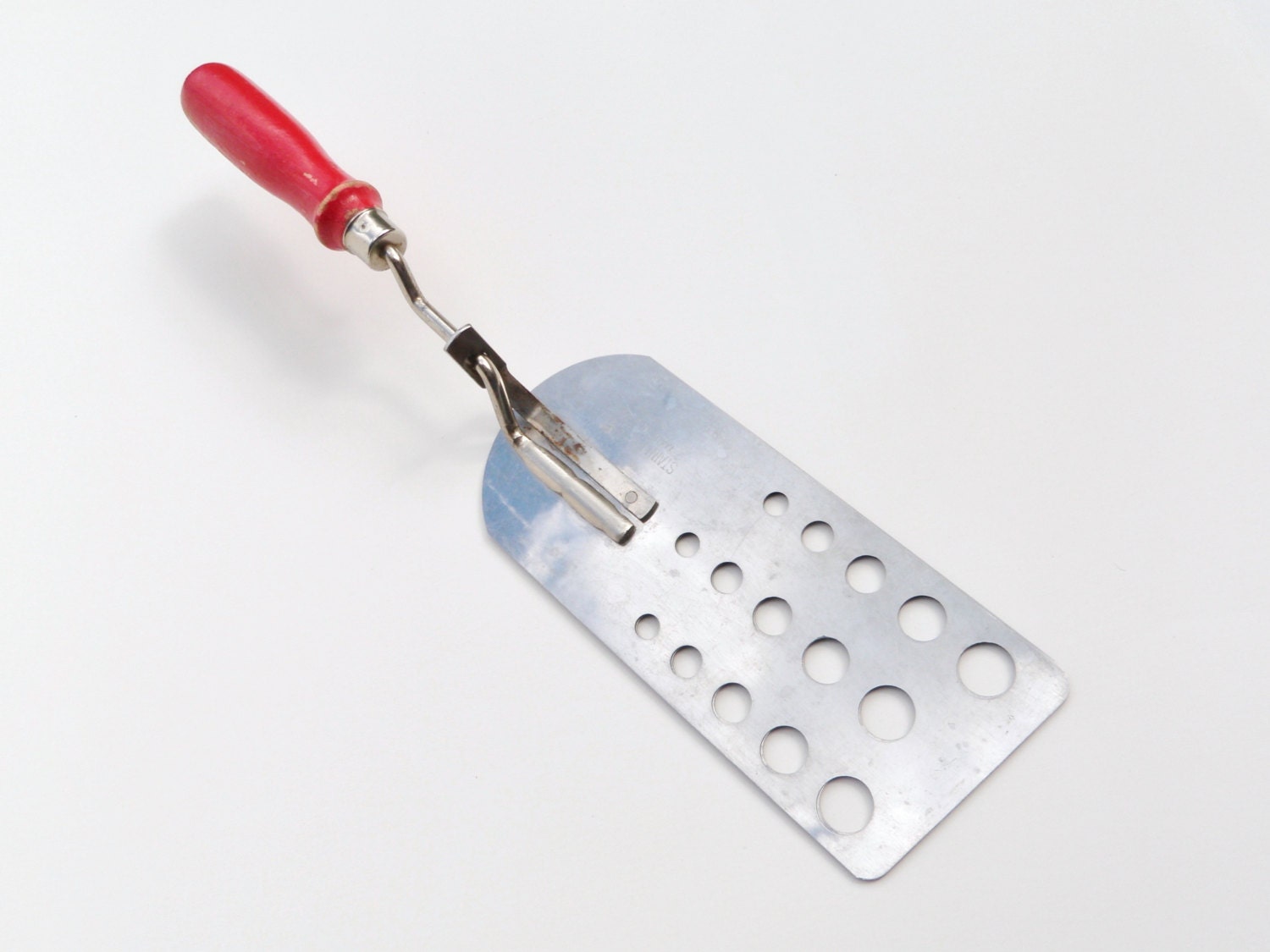 Pancake Flipper Turner Spatula Red Wood Handle Triple Wide