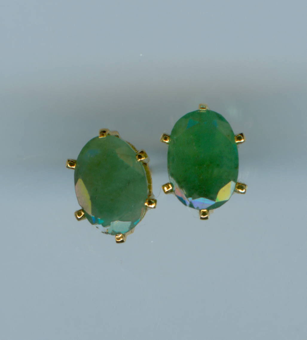 3 CT Genuine Emerald Stud Earrings 8MM x 6MM
