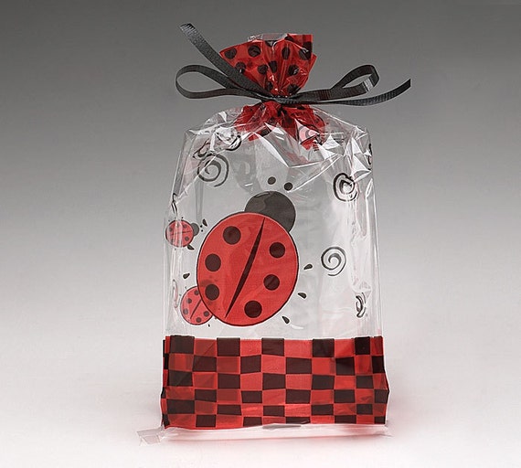 10 Ladybug Red Black Dots Cello Bags Treat by sweetcreationsparty