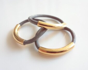 3 Stacked Grey Leather Rings, Gold Rings, Stacking, Stack, Band, Accesories, Handmade Jewelry, Jewellery, Unisex, Men, Women