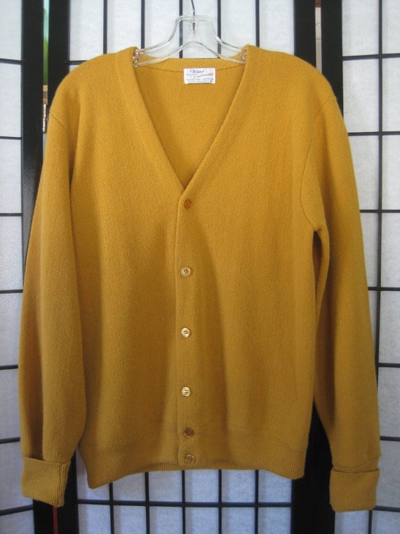 Vintage 1960s Cardigan Sweater Mustard Yellow Ochre Medium