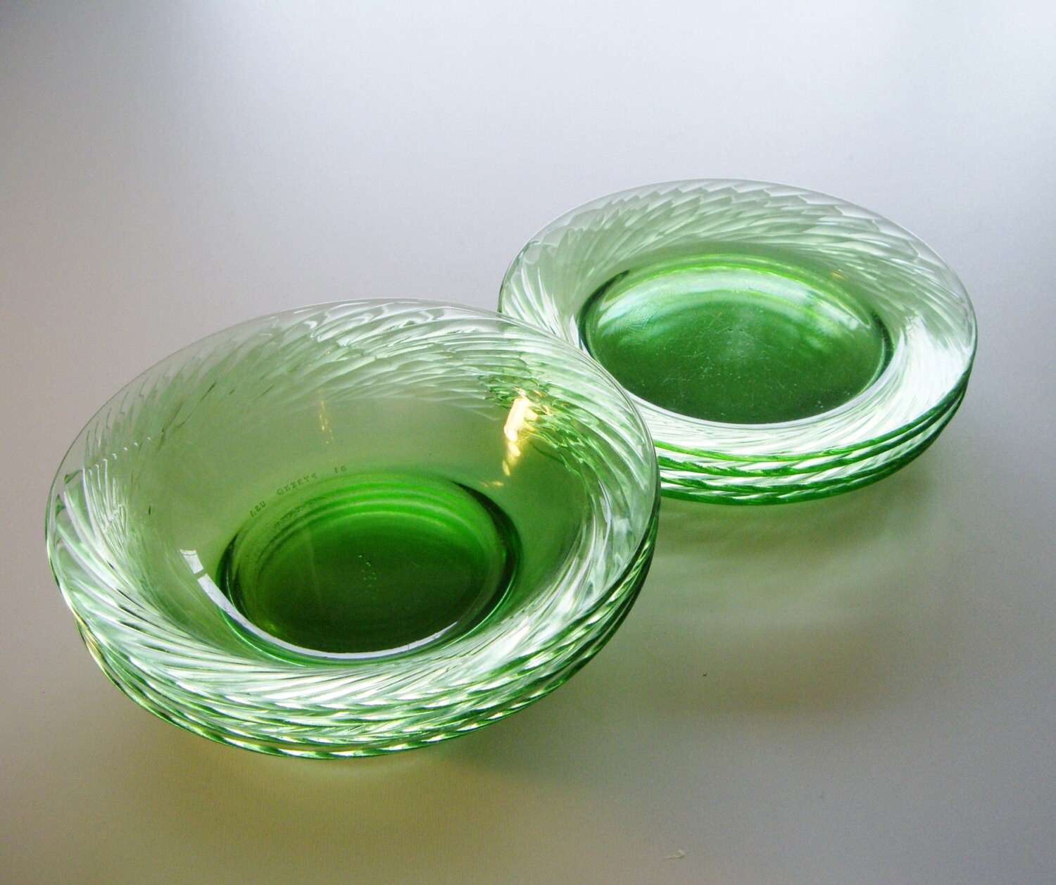 Vintage Glass Plates and Bowls Pyrex Festiva Swirl Green