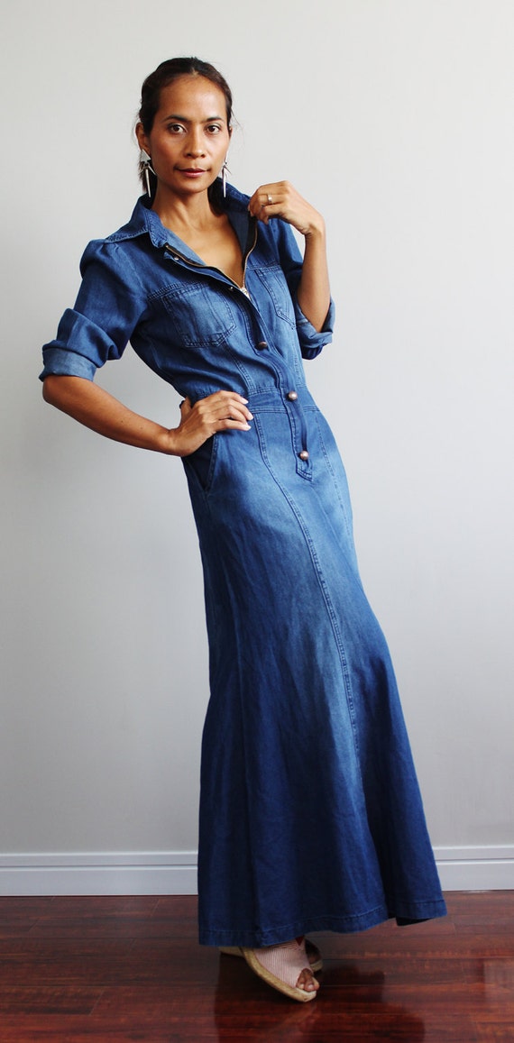 long sleeve maxi denim dress