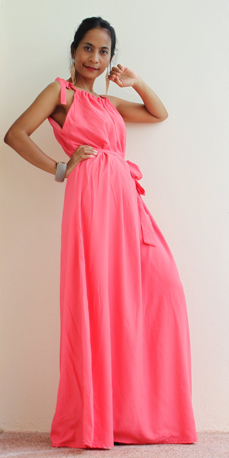 Sleeveless Maxi Dress Watermelon Pink Dress : Classy Gown