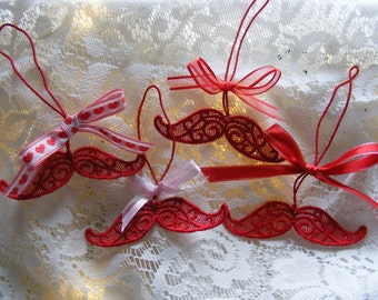 Adorable Mustaches--Bright Red Lace