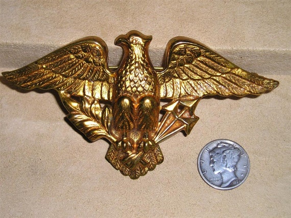 Antique Stamped Brass Eagle Hat Badge Circa 1900 Bird Vintage