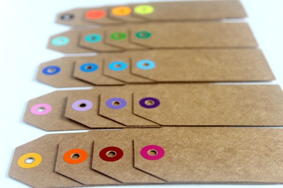 20 Kraft Gift Tags, Coloured Reinforcement Rings, Thick Cardstock, Choose Your Colours