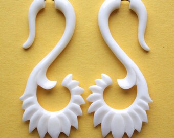 Fake Gauges - ARUNAH Earrings - Tribal Jewelry - Hand Carved Organic White Bone
