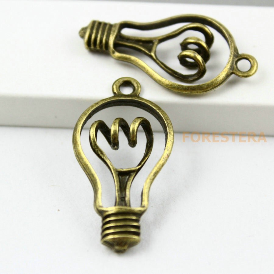 10Pcs Antique Brass light bulb Charms light bulb Pendants