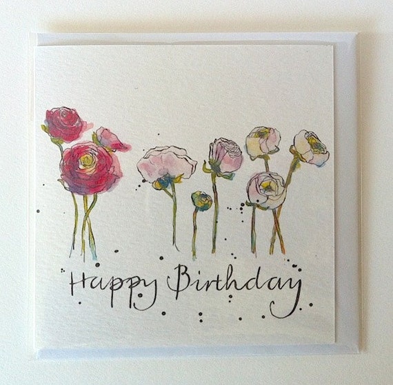 Items similar to Birthday Pink Buttercups Card from Original ...