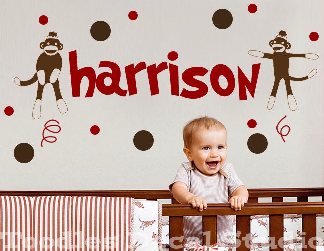 Sock Monkey Wall Decal Name Sock Monkey Art Monkey Nursery