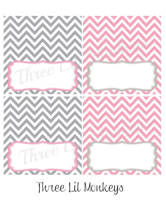 INSTANT DOWNLOAD- Pink and Gray Food Label Tent Cards (PDF File) Il_570xn