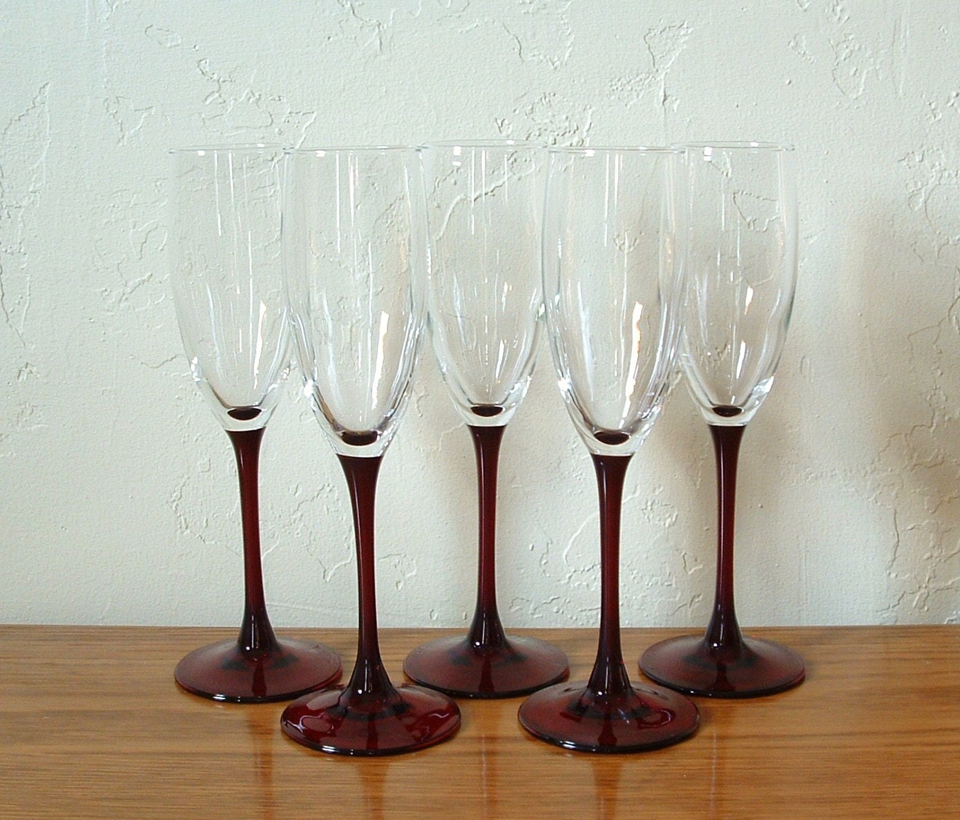 Vintage Champagne Flutes Glasses Red Stem Set of by TheFrabjousDay