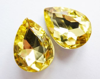 2 glass jewels, 18x13mm, citrin, pear