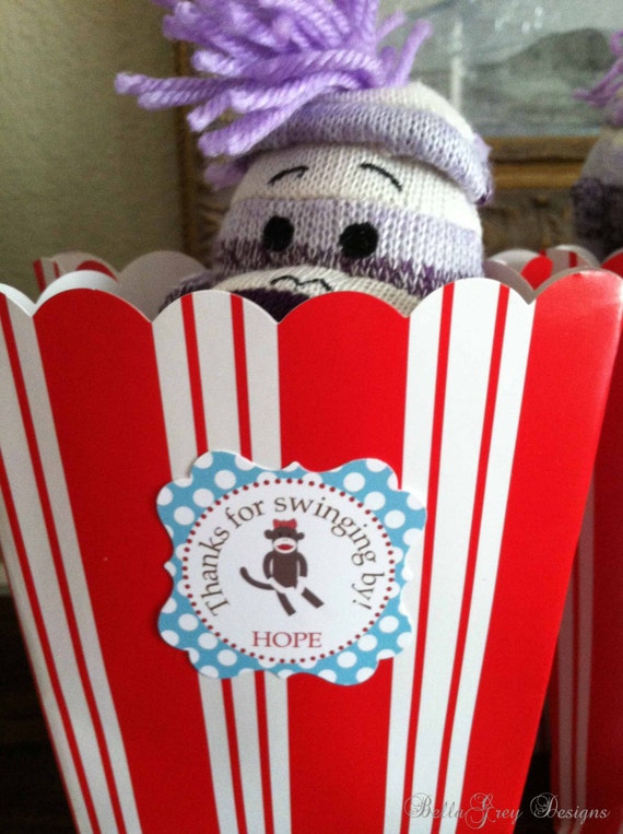 CUSTOM Party Favor Tags - Sock Monkey Collection - BellaGrey Designs Il_570xn