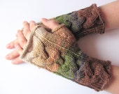 Fingerless Gloves  Brown Beige Gray Green wrist warmers Knit