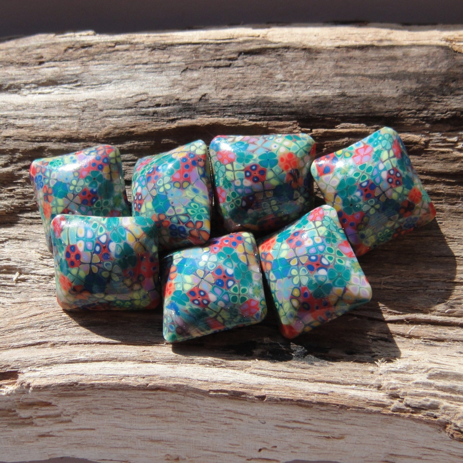 Polymer Clay Pillow Beads Hot SummerFlowers from ShooglyBeads on Etsy