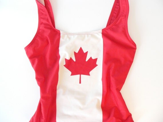 80s CANADA FLAG SWIMSUIT xL