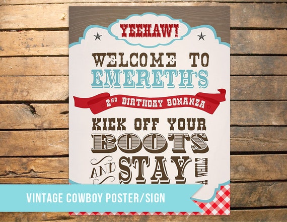 Vintage Cowboy Party Sign Il_570xn