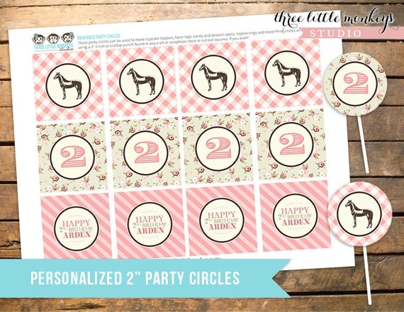 Vintage Pony Party Personalized 2" Party Circles Cupcake Toppers Favor Tags Il_570xn