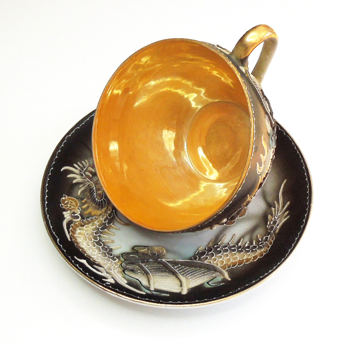 Vintage moriage dragonware tea cup and saucer Hand-painted