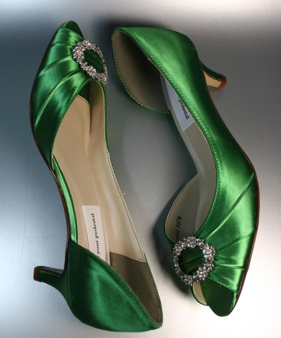 SAMPLE SALE Wedding Shoes Emerald Green Peeptoes with