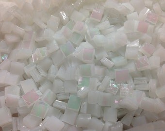 50 Tiles MOTHER of PEARL (1/2") Iridized White Stained Glass Mosaic