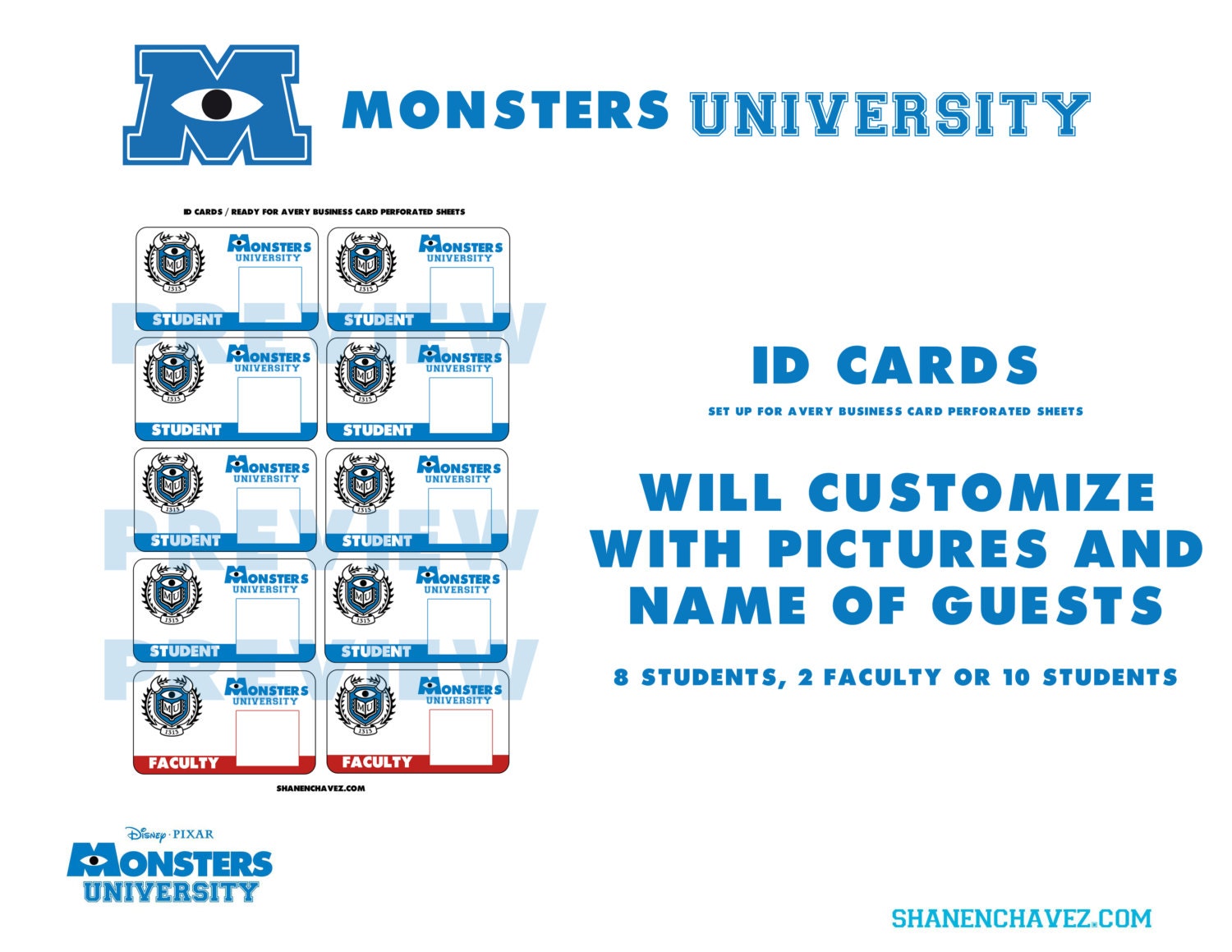 Items similar to Monster's University ID Cards Customized (up to 10