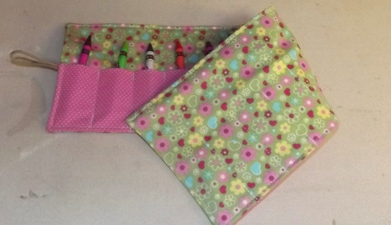 Items similar to Flowered Crayon Roll Up, Keep in Purse, Child Crayon ...