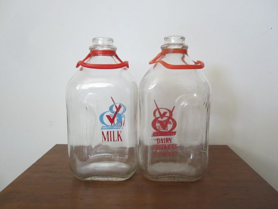 Vintage Half Gallon Milk Jugs Set Of Two By Ladyninanana On Etsy