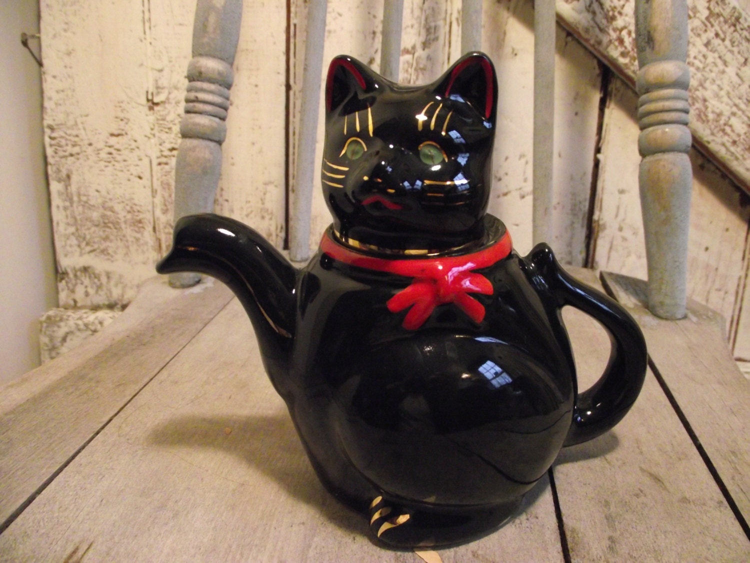 Sale Price reduced Vintage Teapot Black Cat probably Shafford