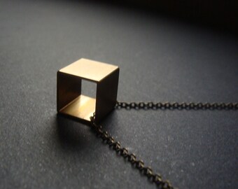 Cube Necklace, Brass Cube Necklace, Geometric Necklace, Square Necklace, Cube, Cubes, Minimalist Necklace, Dainty Choker Christmas Gift 2016