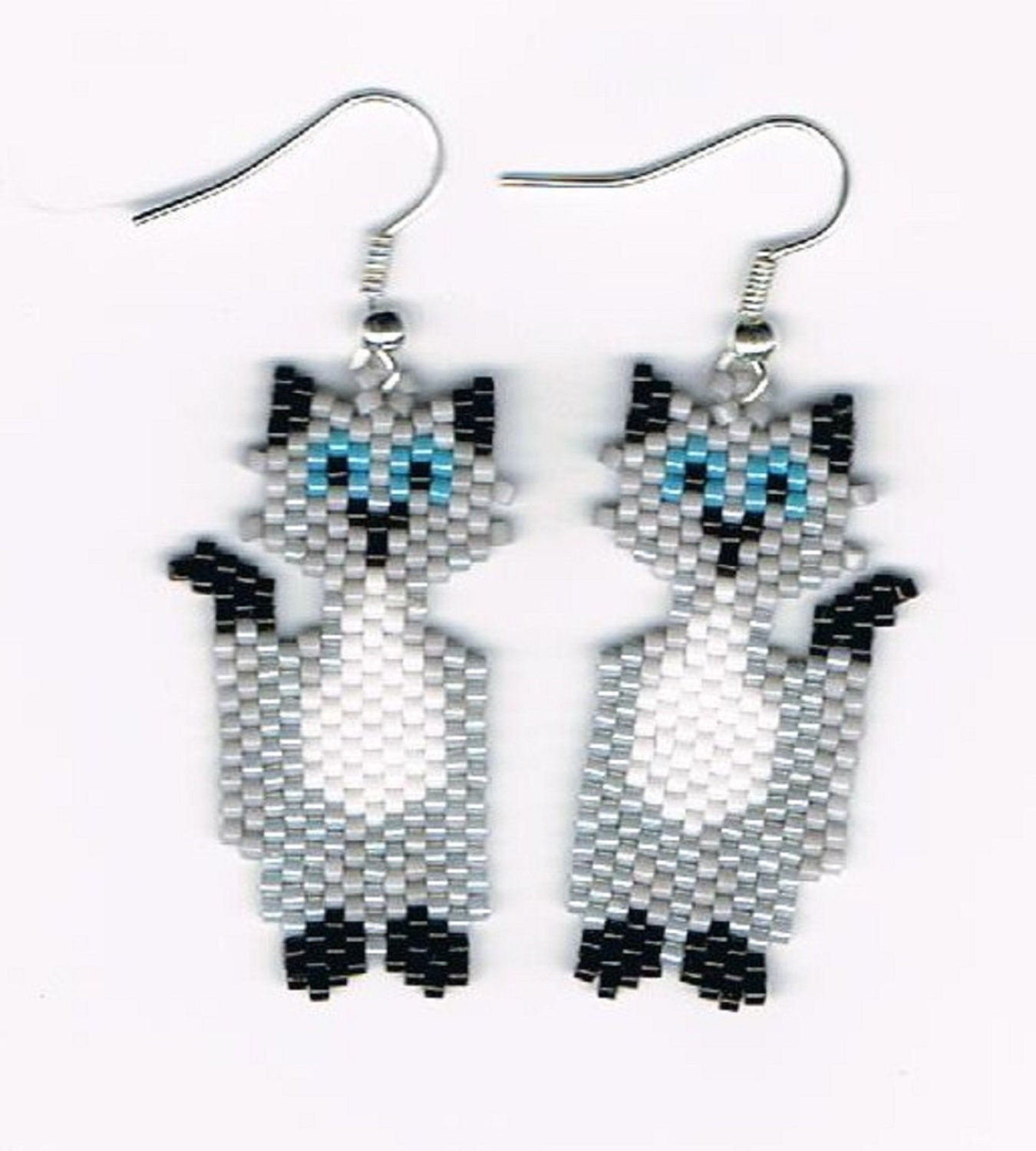 Hand Beaded Grey Cat earrings