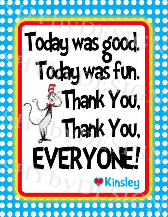 Printable Dr Seuss Party Thank You Kit