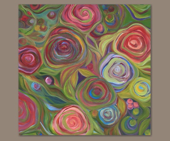 Abstract Rose Garden Painting Rose Garden 24x24 Original   Il 570xN.412037575 2oox 