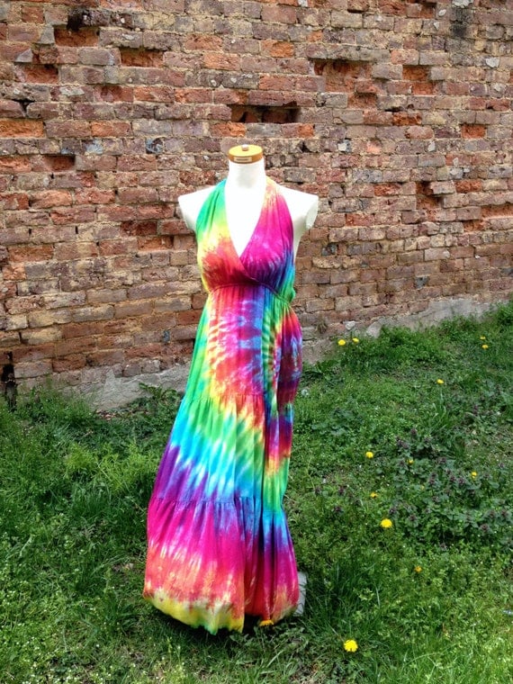 Rainbow Maxi Dress Tie Dye Dress Hippie Dress Boho by 2dye4designs