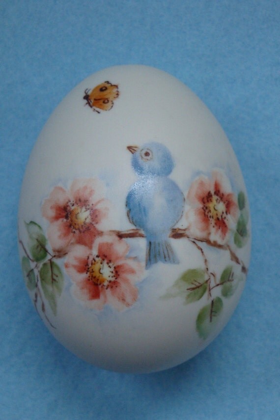Vintage Hand Painted Porcelain Bluebird Easter Egg
