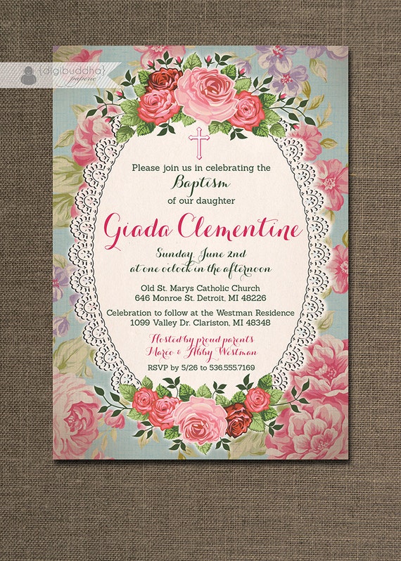 Shabby Chic Invitations For Bautismo 1